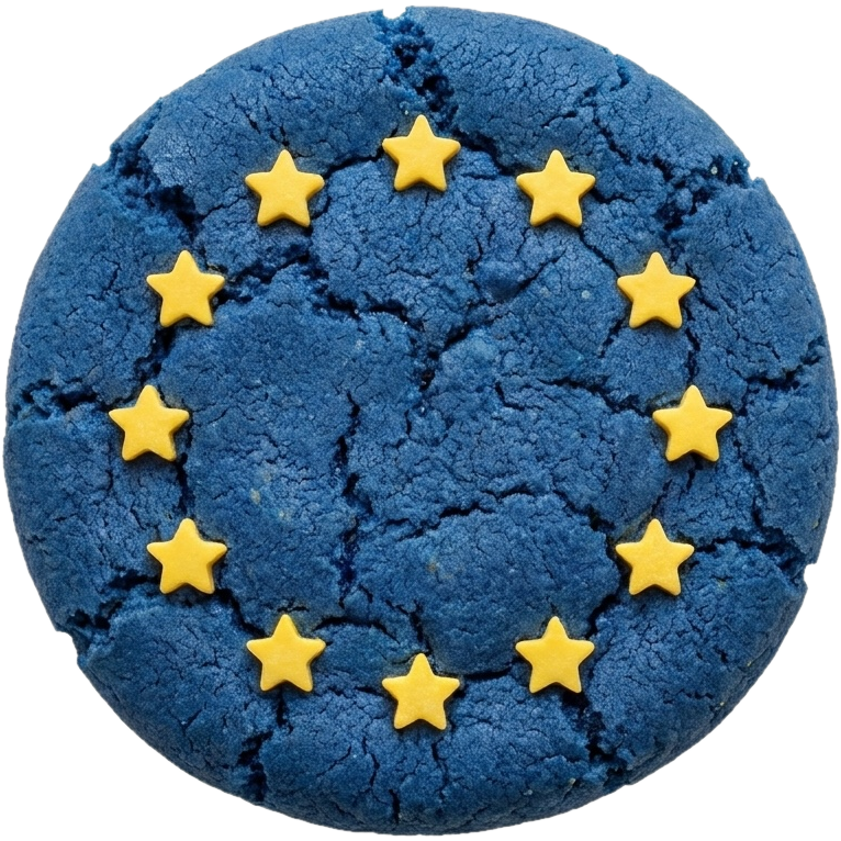 Blue cookie with a circle of twelve yellow sugar stars, inspired by the European flag